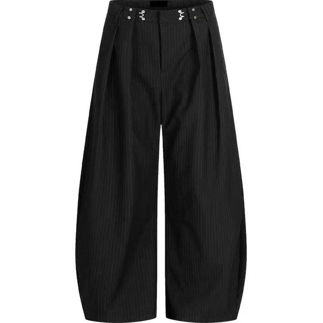 TALKLESSFASHION American vintage pleated design men's and women's spring and autumn vertical stripes wide leg loose straight casual trousers scimitar trousers
