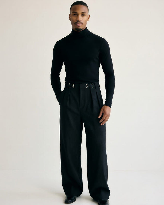 TALKLESSFASHION American vintage pleated design men's and women's spring and autumn vertical stripes wide leg loose straight casual trousers scimitar trousers