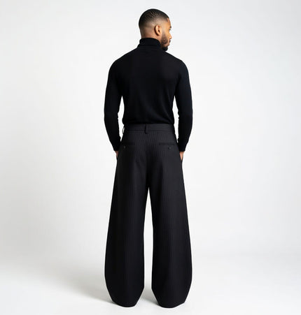 TALKLESSFASHION American vintage pleated design men's and women's spring and autumn vertical stripes wide leg loose straight casual trousers scimitar trousers