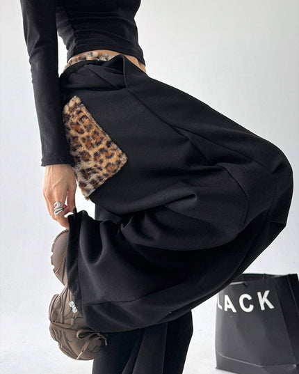 TALKLESSFASHION American vintage plush leopard print embroidered spliced wide-leg casual sweatpants Jazz dance sporty loose scimitar pants