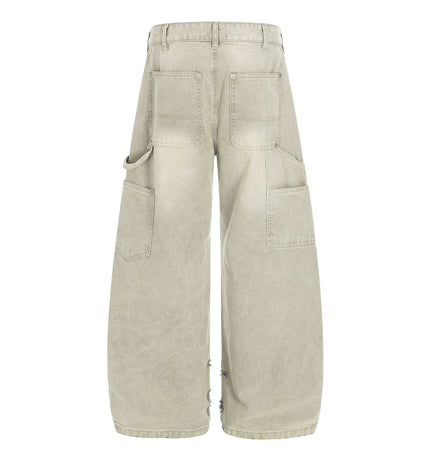 TALKLESSFASHION American wasteland style distressed jeans men deconstruct niche design loose straight wide-leg cargo pants women