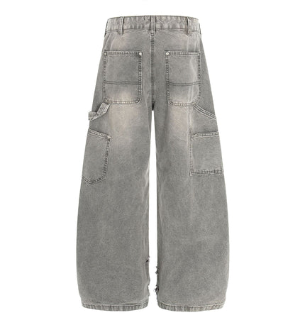 TALKLESSFASHION American wasteland style distressed jeans men deconstruct niche design loose straight wide-leg cargo pants women