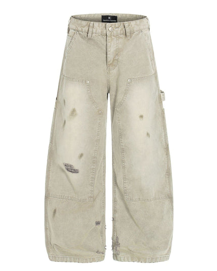 TALKLESSFASHION American wasteland style distressed jeans men deconstruct niche design loose straight wide-leg cargo pants women
