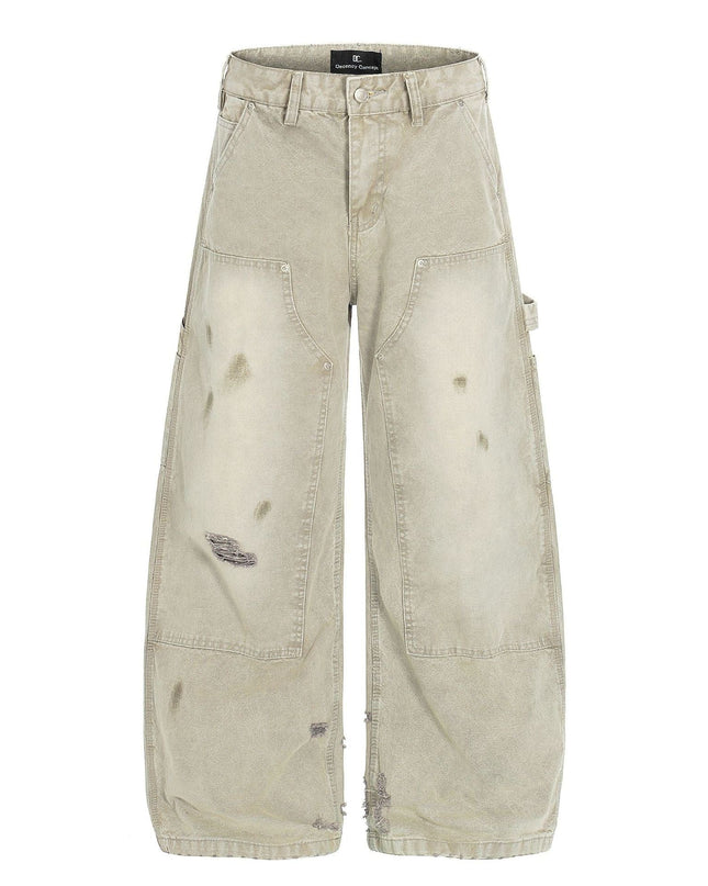 TALKLESSFASHION American wasteland style distressed jeans men deconstruct niche design loose straight wide-leg cargo pants women
