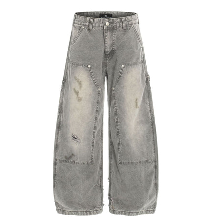 TALKLESSFASHION American wasteland style distressed jeans men deconstruct niche design loose straight wide-leg cargo pants women