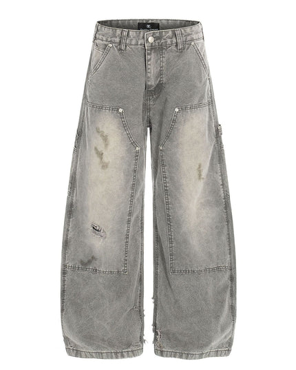 TALKLESSFASHION American wasteland style distressed jeans men deconstruct niche design loose straight wide-leg cargo pants women