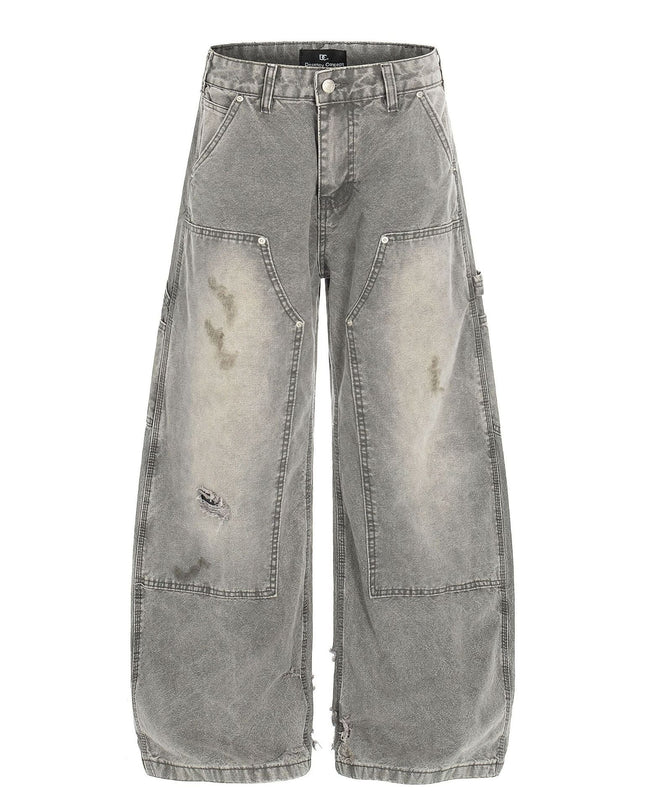 TALKLESSFASHION American wasteland style distressed jeans men deconstruct niche design loose straight wide-leg cargo pants women