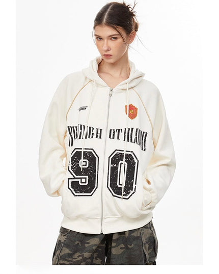 TALKLESSFASHION Apricot / S American retro letters bm hooded sweater