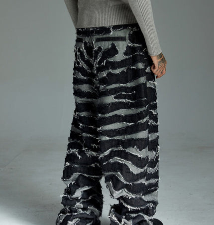 TALKLESSFASHION Autumn 2025 new heavy craft patch embroidered zebra pattern European and American trendy brand denim loose trousers