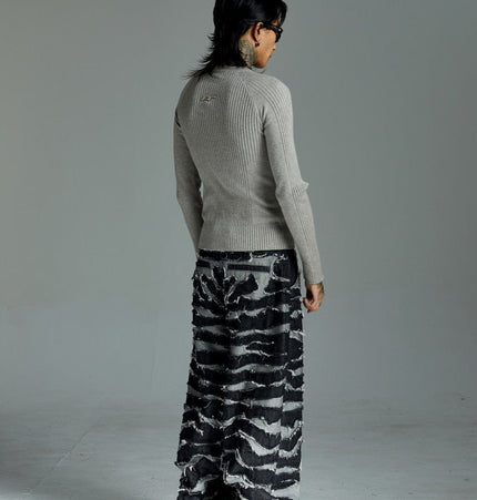 TALKLESSFASHION Autumn 2025 new heavy craft patch embroidered zebra pattern European and American trendy brand denim loose trousers