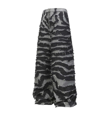 TALKLESSFASHION Autumn 2025 new heavy craft patch embroidered zebra pattern European and American trendy brand denim loose trousers