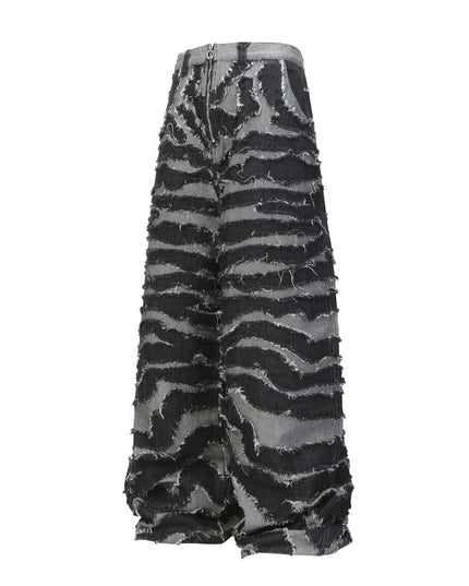 TALKLESSFASHION Autumn 2025 new heavy craft patch embroidered zebra pattern European and American trendy brand denim loose trousers