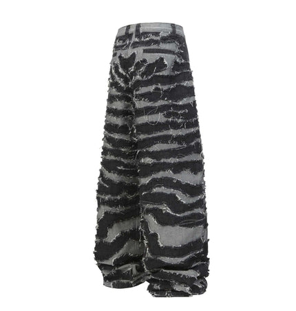 TALKLESSFASHION Autumn 2025 new heavy craft patch embroidered zebra pattern European and American trendy brand denim loose trousers