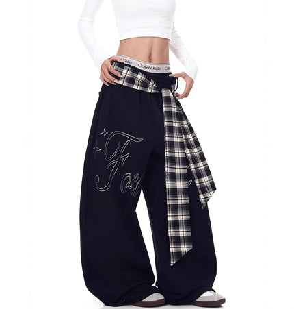 TALKLESSFASHION [Belt] hip-hop American lazy style letter pleated slimming slacks women's autumn and winter jazz scimitar pants