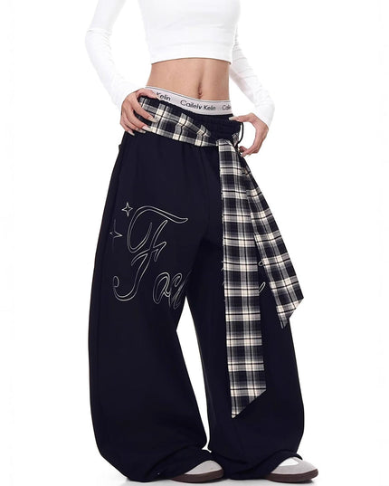 TALKLESSFASHION [Belt] hip-hop American lazy style letter pleated slimming slacks women's autumn and winter jazz scimitar pants