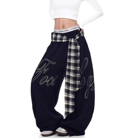 TALKLESSFASHION [Belt] hip-hop American lazy style letter pleated slimming slacks women's autumn and winter jazz scimitar pants