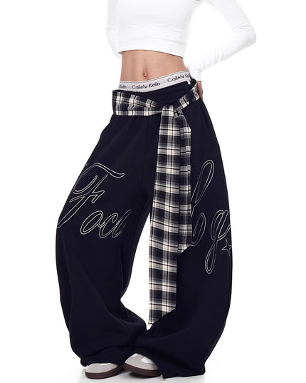 TALKLESSFASHION [Belt] hip-hop American lazy style letter pleated slimming slacks women's autumn and winter jazz scimitar pants
