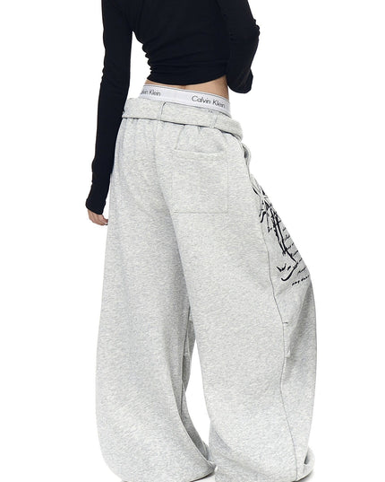 TALKLESSFASHION [Belt] Korean lazy style hip-hop letter cross printed women's winter fleece jazz dance scimitar pants