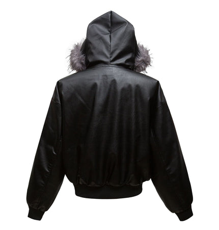 TALKLESSFASHION Big Fur Collar PU Leather Puffer