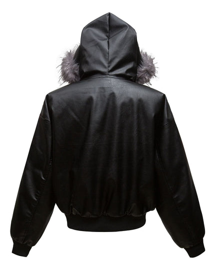 TALKLESSFASHION Big Fur Collar PU Leather Puffer