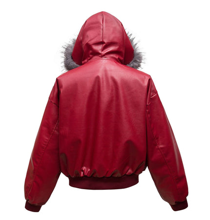 TALKLESSFASHION Big Fur Collar PU Leather Puffer