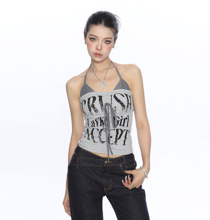 TALKLESSFASHION BIGGOLD American hot girl halterneck lace-up vest camisole female summer hot girl pure desire fake two-piece bandeau top