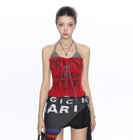 TALKLESSFASHION BIGGOLD American hot girl halterneck lace-up vest camisole female summer hot girl pure desire fake two-piece bandeau top