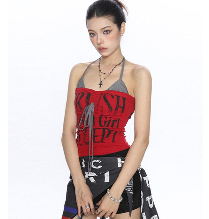 TALKLESSFASHION BIGGOLD American hot girl halterneck lace-up vest camisole female summer hot girl pure desire fake two-piece bandeau top
