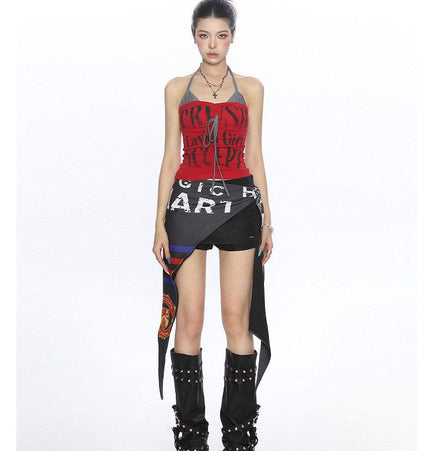 TALKLESSFASHION BIGGOLD American hot girl halterneck lace-up vest camisole female summer hot girl pure desire fake two-piece bandeau top