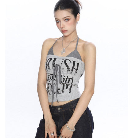 TALKLESSFASHION BIGGOLD American hot girl halterneck lace-up vest camisole female summer hot girl pure desire fake two-piece bandeau top