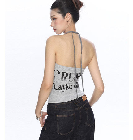 TALKLESSFASHION BIGGOLD American hot girl halterneck lace-up vest camisole female summer hot girl pure desire fake two-piece bandeau top
