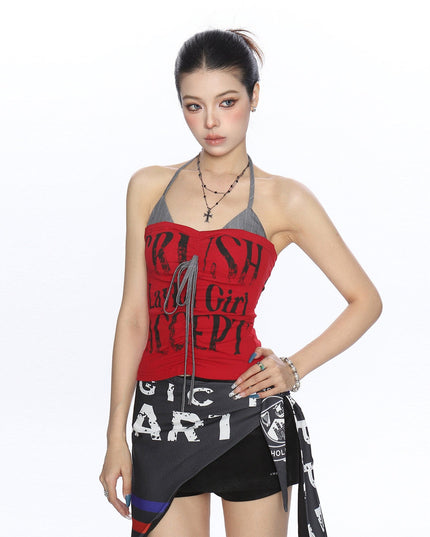 TALKLESSFASHION BIGGOLD American hot girl halterneck lace-up vest camisole female summer hot girl pure desire fake two-piece bandeau top