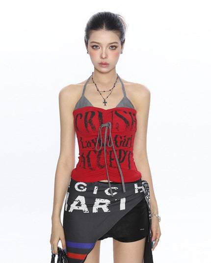 TALKLESSFASHION BIGGOLD American hot girl halterneck lace-up vest camisole female summer hot girl pure desire fake two-piece bandeau top