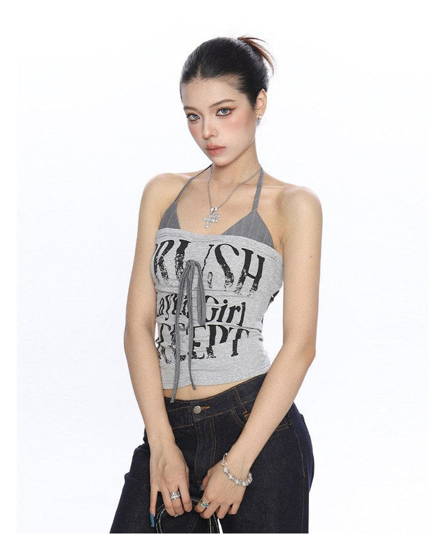 TALKLESSFASHION BIGGOLD American hot girl halterneck lace-up vest camisole female summer hot girl pure desire fake two-piece bandeau top