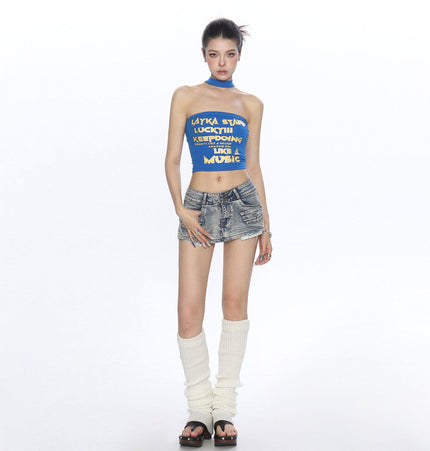 TALKLESSFASHION BIGGOLD American hot girl letter halterneck bandeau vest women's summer design sense personality slimming slimming top