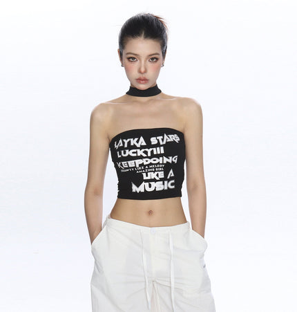 TALKLESSFASHION BIGGOLD American hot girl letter halterneck bandeau vest women's summer design sense personality slimming slimming top
