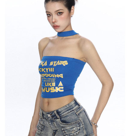 TALKLESSFASHION BIGGOLD American hot girl letter halterneck bandeau vest women's summer design sense personality slimming slimming top