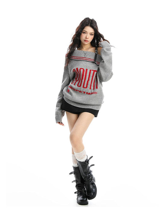 American Letter Slanted Shoulder Sweater