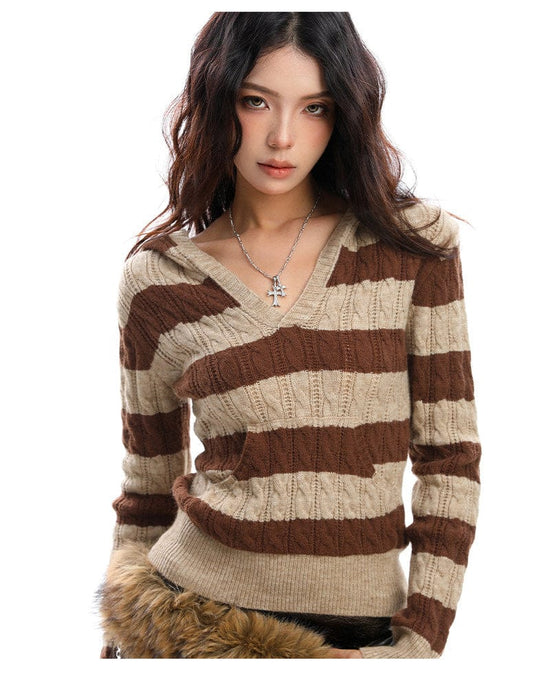 Striped V-Neck Hoodie