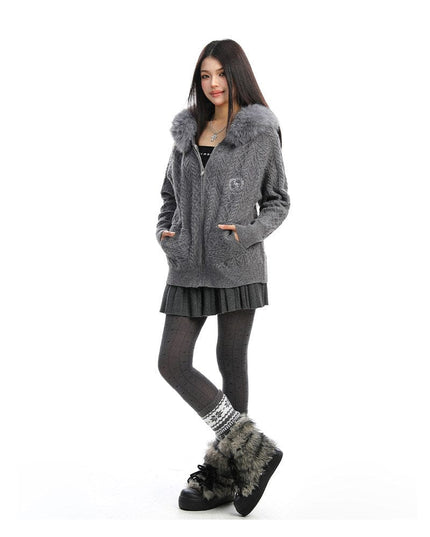TALKLESSFASHION BIGGOLD Christmas and New Year fur collar hooded red sweater women's autumn and winter atmosphere warm knitted cardigan top