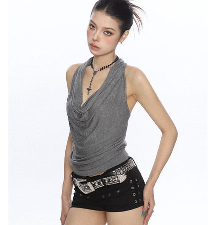 TALKLESSFASHION BIGGOLD high-end temperament swinging neck halterneck camisole women's summer pure desire wind slimming backless top ins
