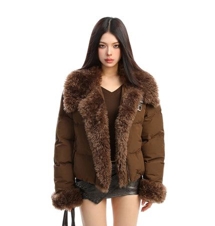TALKLESSFASHION BIGGOLD high intelligence big fur collar lapel cotton jacket women's winter thickening warm loose brown padded jacket ins