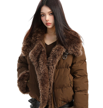 TALKLESSFASHION BIGGOLD high intelligence big fur collar lapel cotton jacket women's winter thickening warm loose brown padded jacket ins