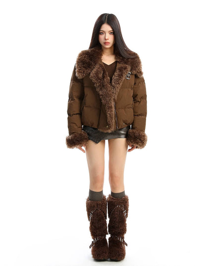 TALKLESSFASHION BIGGOLD high intelligence big fur collar lapel cotton jacket women's winter thickening warm loose brown padded jacket ins