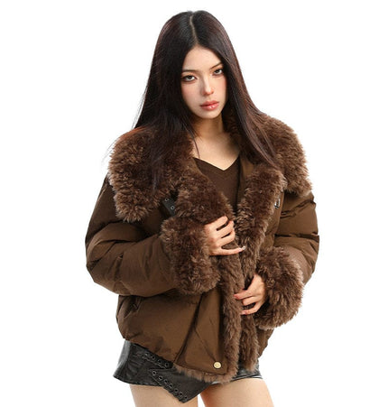 TALKLESSFASHION BIGGOLD high intelligence big fur collar lapel cotton jacket women's winter thickening warm loose brown padded jacket ins