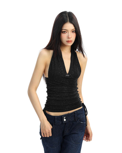 TALKLESSFASHION BIGGOLD hot girl pure desire backless V-neck red neck camisole female slim waist short sleeveless top