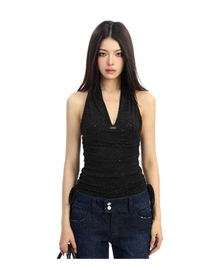 TALKLESSFASHION BIGGOLD hot girl pure desire backless V-neck red neck camisole female slim waist short sleeveless top