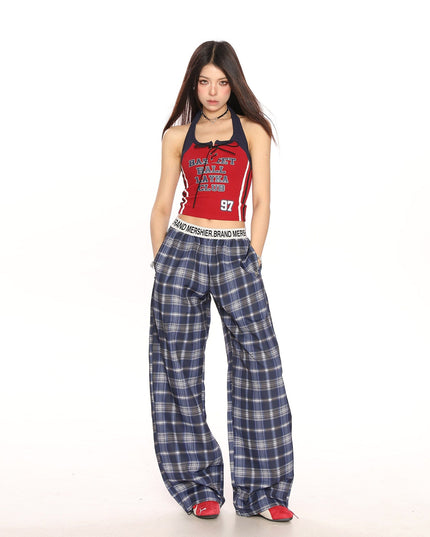TALKLESSFASHION BIGGOLD hot girl sports style contrast halterneck strap suspender women's summer slim slimming short vest ins