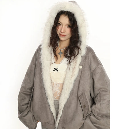 TALKLESSFASHION BIGGOLD suede reversible eco-friendly fur cotton jacket women's winter thickened warm flight jacket tide
