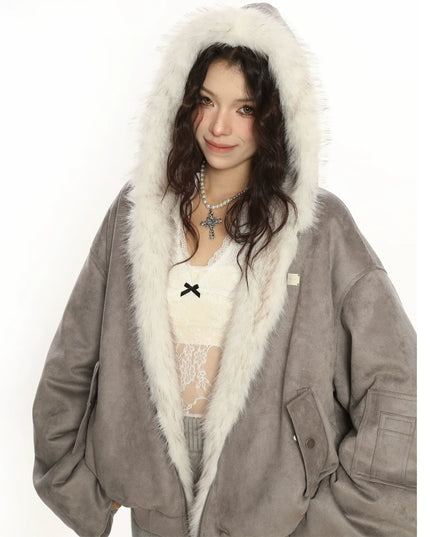 TALKLESSFASHION BIGGOLD suede reversible eco-friendly fur cotton jacket women's winter thickened warm flight jacket tide